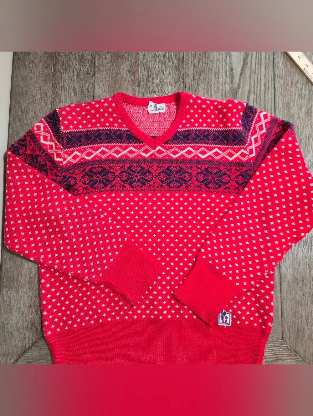 Vintage Gipsa Monsanto Made in Italy Fair Isle Wool Red Sweater Med Lg Holiday